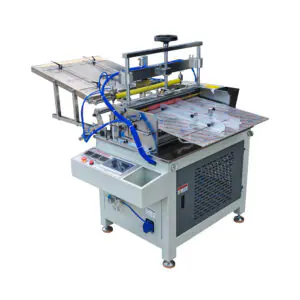 Full view of the HLT-TB500 Automatic Hot melt glue paper can labeling machine showcasing its stainless steel structure and PLC control interface